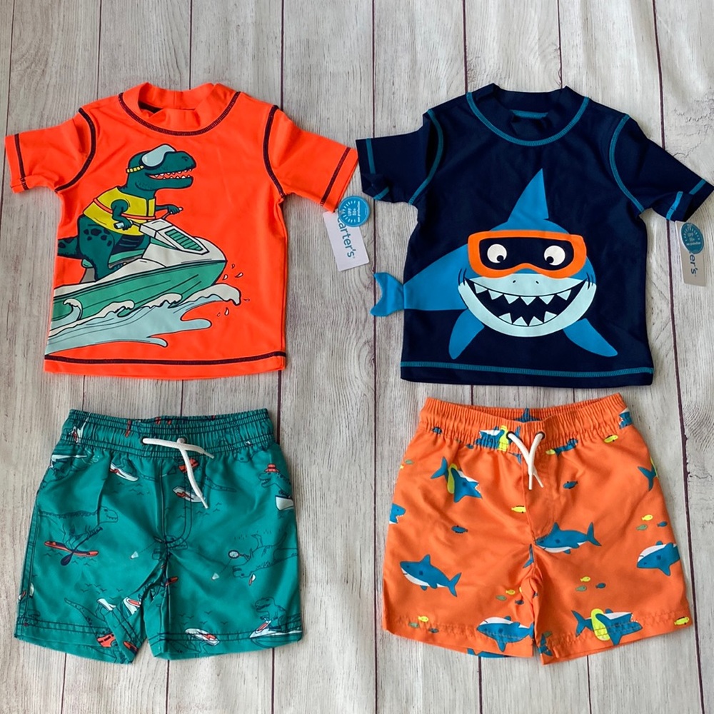 🦖🦈💦 NWT Carter’s Boys Swimsuit Sets 4 Pieces 💦🦖🦈